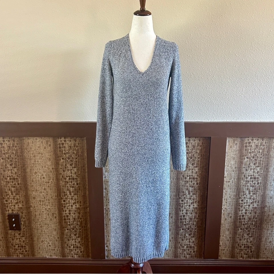 Massimo Dutti Cotton Blend Long Sleeve Knit Sweater Midi Dress in Grey Sz Small - Image 4 of 4