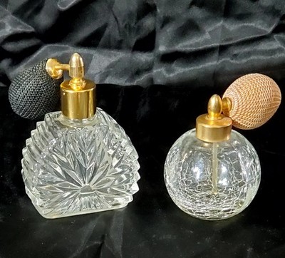 Collectors' Pair of empty Glass Perfume Atomizers Classic/Crackle FREE SHIPPING
