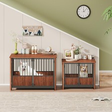 43'' Walnut Fluted Wood Furniture Dog Crate for Large  Medium Dogs -