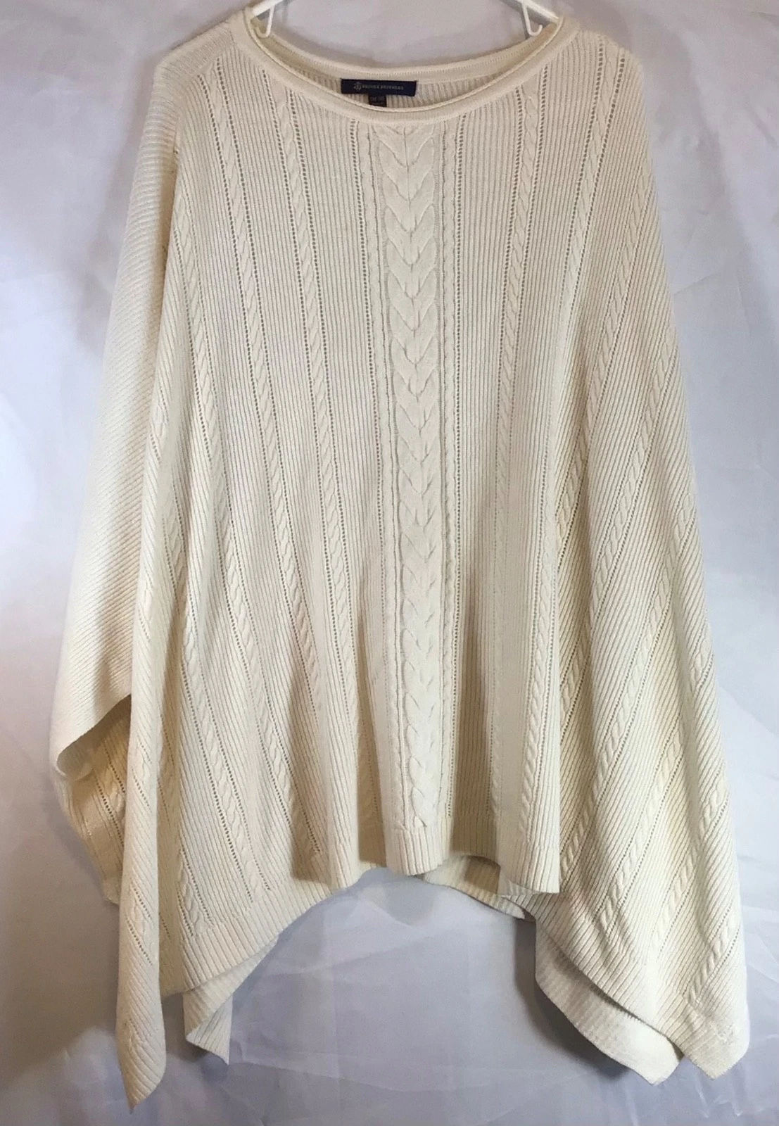 Brooks Brothers Cable Knit Poncho Wool Blend Cream old money coastal timeless