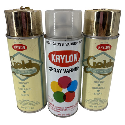 Lot Of 3 Vintage Krylon Spray Paint Cans 90s Gold Varnish 1706 7001 Metallic