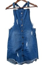 Distressed Denim Overall Dress Size XL -Vintage Grunge Pinafore Jumper