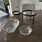 Chip & Dip  GLASS SERVING BOWLS W/ BRONZE COLORED Rustic Metal HOLDER — photo 3