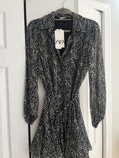 ZARA Woman Black/White Semi-sheer Printed Short Shirt Dress 4786/271 M Brand new