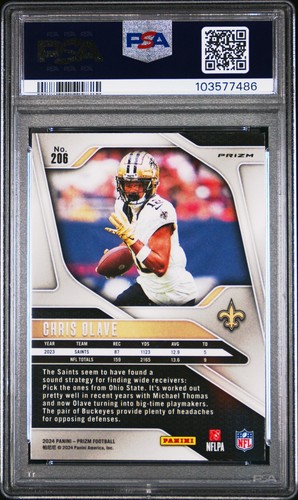 2024 PANINI PRIZM B&W CHECKER #206 CHRIS OLAVE PSA 9 - Picture 2 of 2