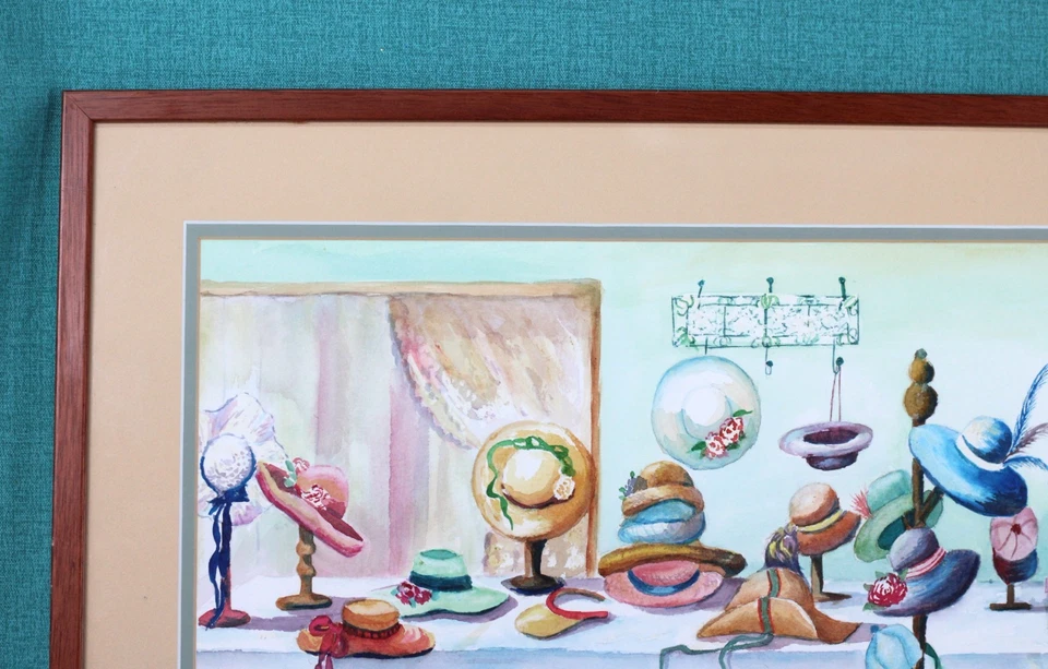 Colección De Sombreros Acuarela Pintura Firmada J Salvaje Enmarcado Foto 4 de 4