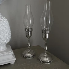 2 Shirley Williamsburg Company Oil Lamps Silver plated Handmade