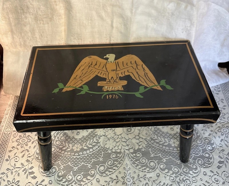 Vintage PA Dutch EBERSOL CHAIR SHOP Folk Art Wood Stool Lancaster Co., PA