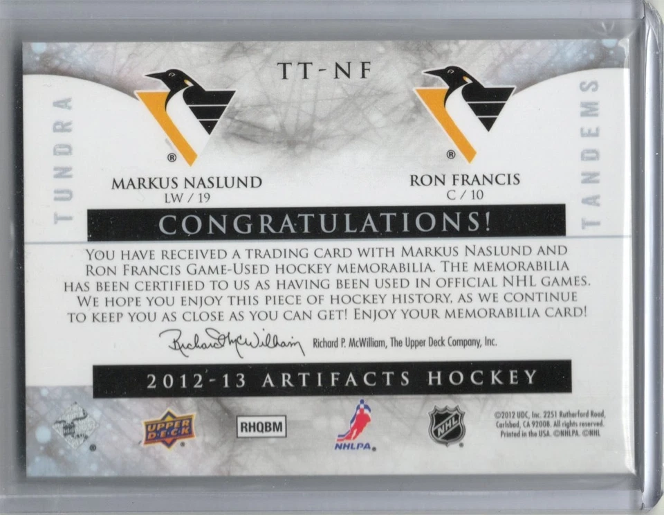 2012-13 Upper Deck Artifacts Tundra Tandemsl Patch Green Naslund Francis 31/36 - Image 2 of 2