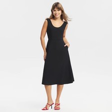 Women's Deep Back Midi A-Line Dress - A New Day Black XS