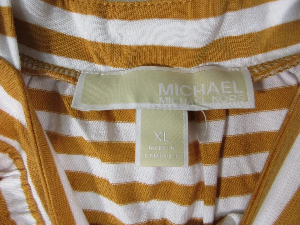 Camiseta sin mangas Michal Kors para mujer a rayas cuello cuadrado sin mangas talla XL blanca/marrón Foto 4 de 4