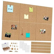  6 Pack Cork Boards 36" x 24" Thick Bulletin Board Tiles with 4 Frameless 10