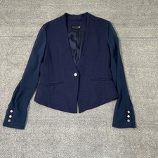 Forever 21 Navy Blue Blazer Mixed Media Sheer Sleeve Button Cuff Jacket Large