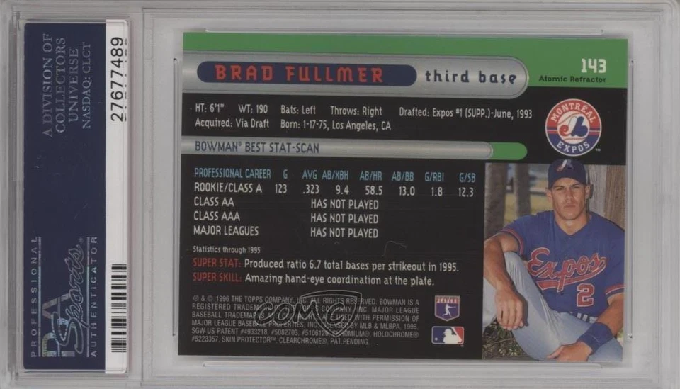 Bowman's Best Atomic Refractor Brad Fullmer #143 1996 PSA 10 GEM MT Foto 2 de 2