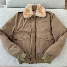 Schott pelliccia collo volo piumino giacca blouson uomo taglia S beige vintage originale