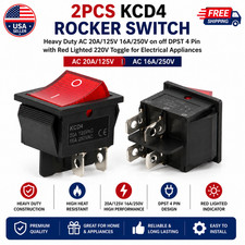 2PCS KCD4 Rocker Switch 20A125V 16A250V DPST 4Pin Red Light 220V On Off ACs