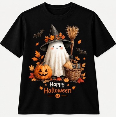 Cute Ghost Witch Halloween T-Shirt   Funny Pumpkin Spooky Fall Graphic Tee