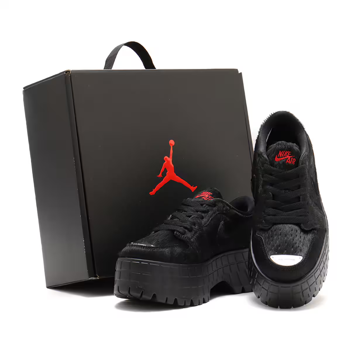 Nike Air Jordan One Brooklyn Platform Faux Fur Black Sneakers Red