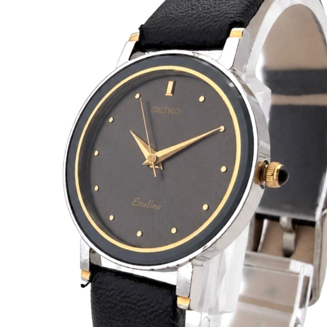 Reloj vintage de cuarzo para dama SEIKO Exceline 7321-0390 esfera gris bicolor