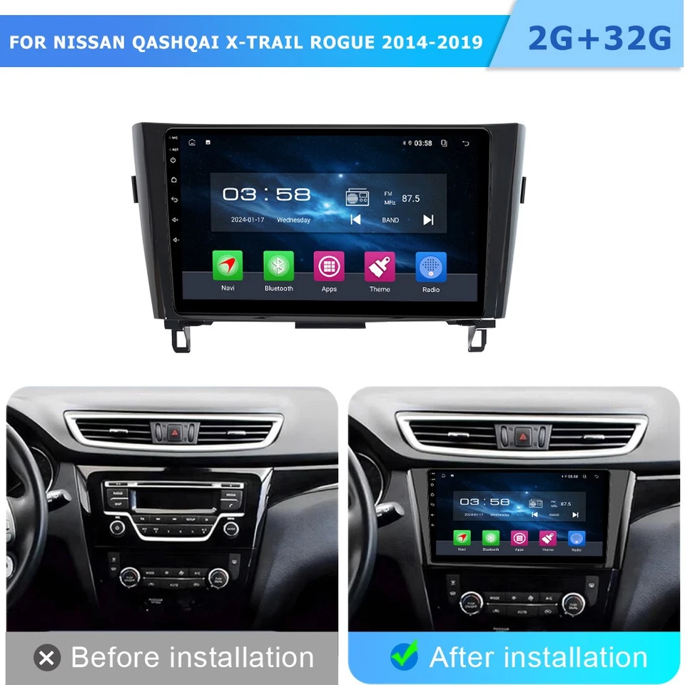Stereo For Nissan Rogue X-Trail Qashqai 2014-2018 Android 13 CarPlay Car Radio - Imagem 2 de 4