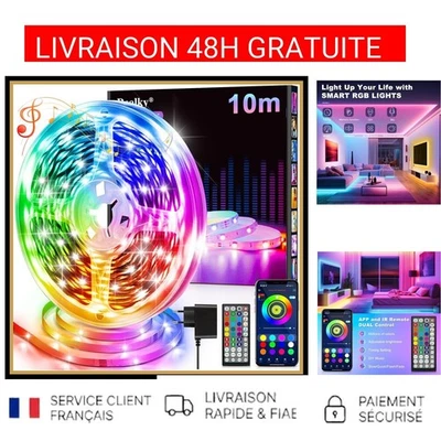 Bande LED RGB 10M Bluetooth Musique Déco Chambre Gaming TV Fête Ambiance - Photo 1/4