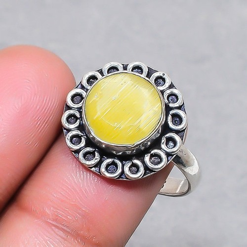 Faceted Yellow Monalisa Gemstone Handmade 925 Sterling Silver Jewelry Ring 8" s0 - Picture 2 of 5