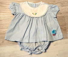 Vintage baby girl set, dress/ top and bloomers, blue gingham, Easter