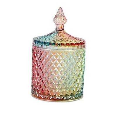 Colorful Home Decorative Jar Qtips Holder Dispenser Glass Storage 10 oz Rainbow