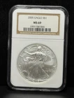 NGC MS69 2005 American Silver Eagle One Dollar Silver Coin -066