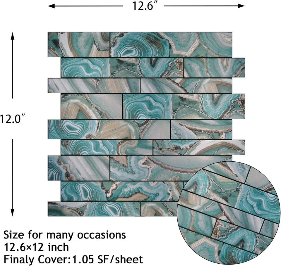 Kieacia 10 Sheet Peel And Stick Kitchen Backsplash Tiles Green Onyx PVC - Image 4 of 4