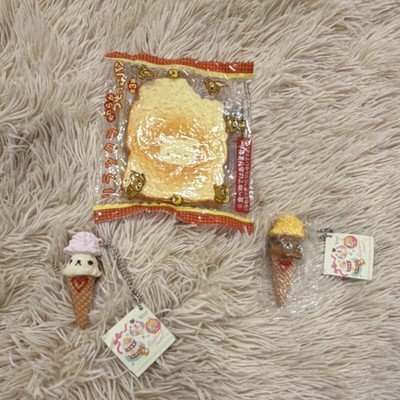 Rilakkuma Squeeze Toy Stress Relievers Bread & Ice Cream Cone Keychain Foam Set