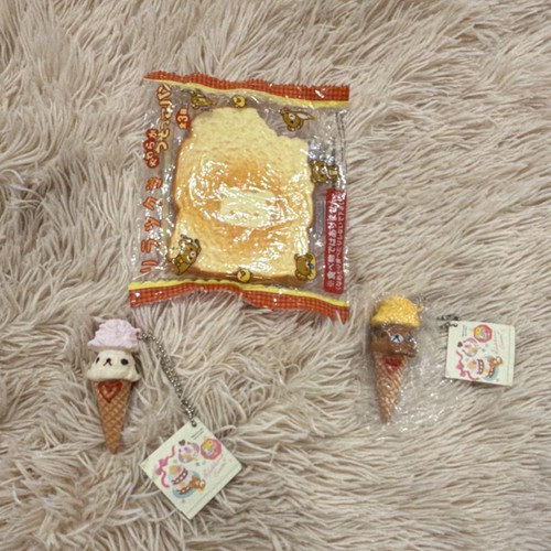 Rilakkuma Squeeze Toy Stress Relievers Bread & Ice Cream Cone Keychain Foam Set