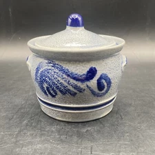 Westerwald German Cobalt Blue Salt Glazed Stoneware Condiment Dish with Lid