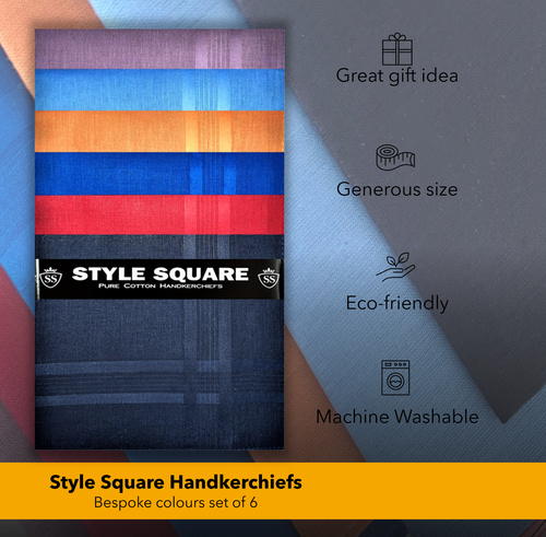 Men's handkerchiefs 100% Cotton Hankies Hankies Various Designs Gift Pack of 6 - Picture 25 of 36