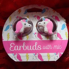  BRAND NEW Unicorn white and pink EARBUDS W/MICROPHONE