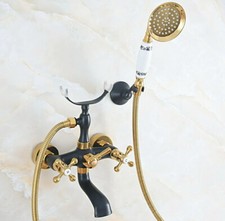 Wall Mounted Black Gold Bathroom Tub Faucet Brass Tub Mixer Tap Hand Shower