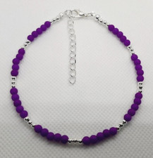 PURPLE BEADED ANKLE BRACELET ANKLET 9.25" + EXT 347