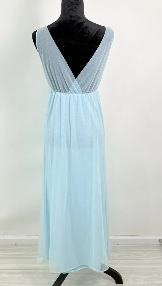 Vintage Sears Long Nightgown Size 32/34 (S/M?) Blue Sheer Bust Plunge V Neck - Image 3 of 4