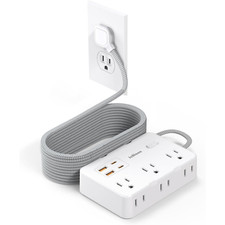 10-in-1 Extension Cord Power Strip with 6 Outlets 4 USB Ports Braided Flat Plug