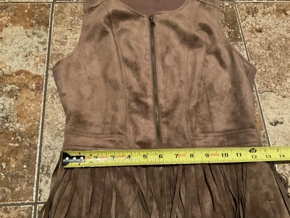 VESTIDO VAQUERA OCCIDENTAL CON FLECOS MARRONES GAMUZA SINTÉTICA MAXAZARIA BCBG (TALLA 4) Foto 4 de 4