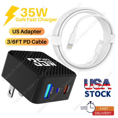 35W PD QC Power Adapter Cube Fast Charger For iPhone 14 13 12 11 XR 8 USB C Cord