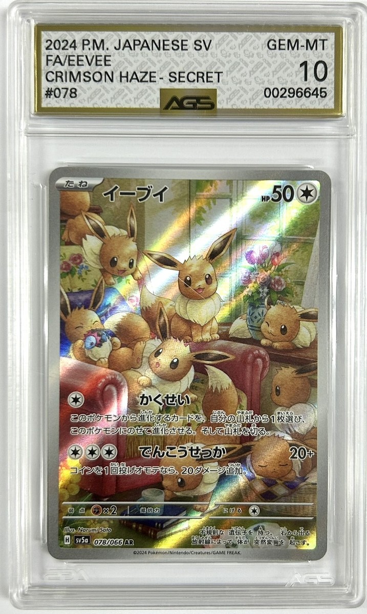 AGS 10 GEM MINT Japanese Pokemon 2024 EEVEE 078/066 SV5a ART RARE