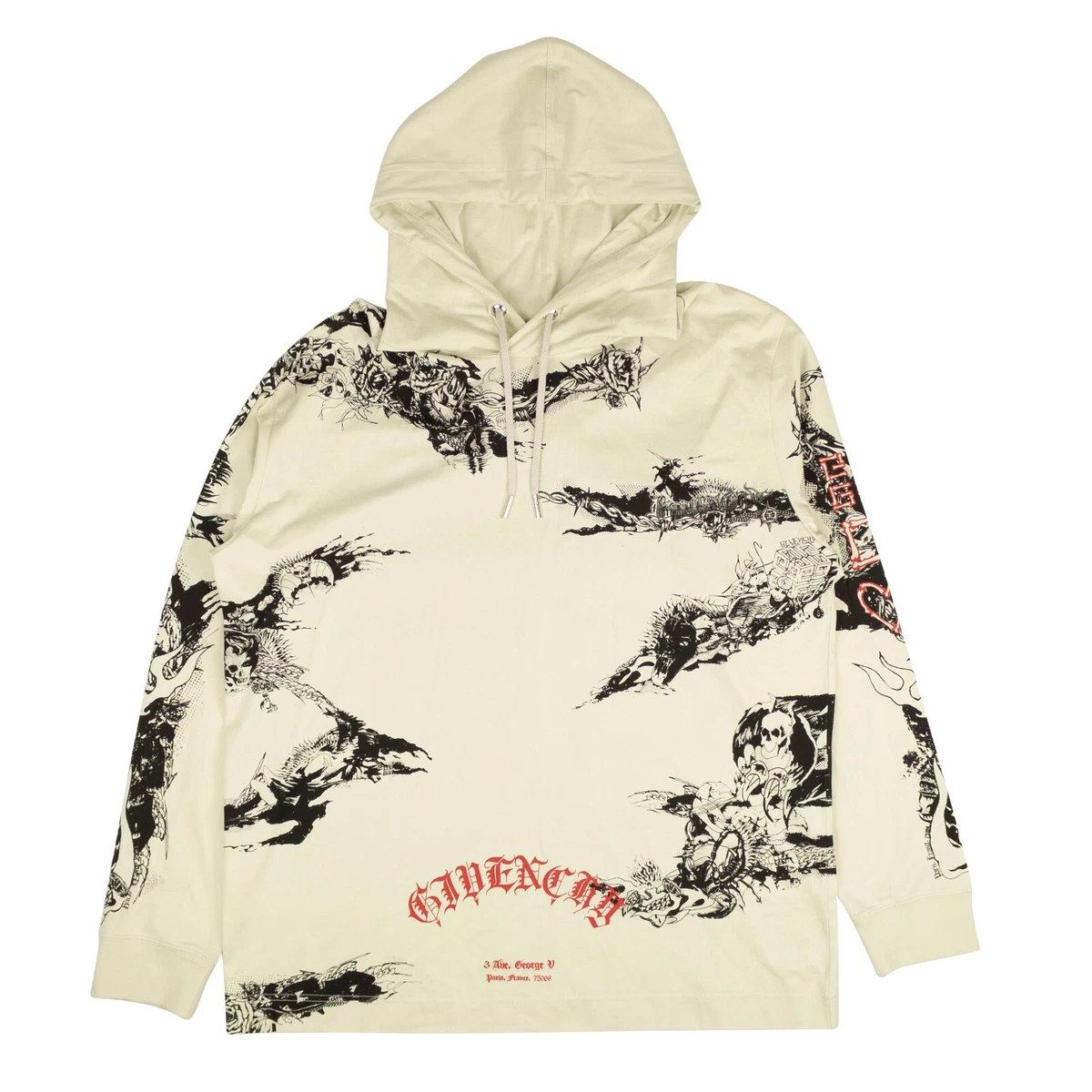 NWT GIVENCHY Cream Gothic Print Oversized Hoodie Sweatshirt Size S