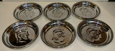 Set of 6 Mid-Century Modern Mercury Glass Roman Trojan Coasters