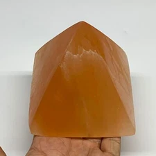 758g, 3.5"x3.8" Orange Selenite/Satin Spar Pyramid Crystal @Morocco, B24195