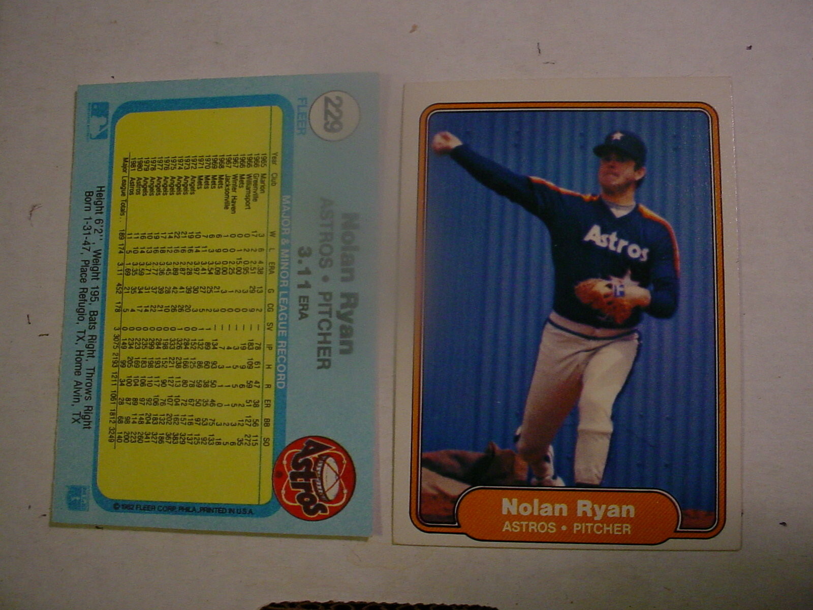 1982 # 229 Nolan Ryan Fleer Pitcher Houston Astros