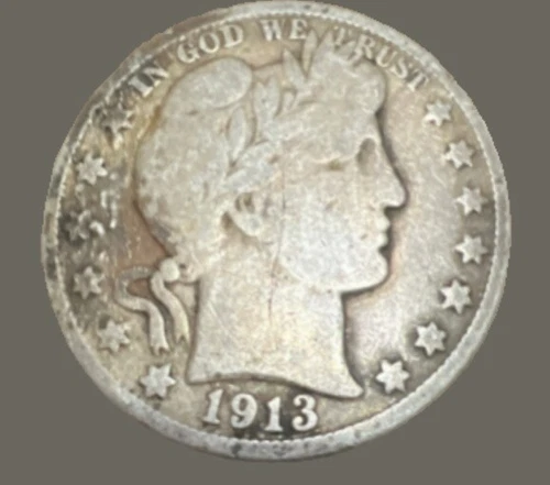 1913-D Barber Half Dollar Very Good Details, 534000 Minted. Actual Coin
