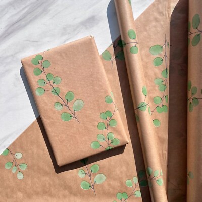 Geschenkpapier Eukalyptus Stiele Blätter 50 cm breit umweltfreundlich, 100% recycelt