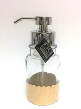 NEW NU STEEL CLEAR GLASS,METALLIC GOLD TONE SOAP BATHROOM DISPENSER