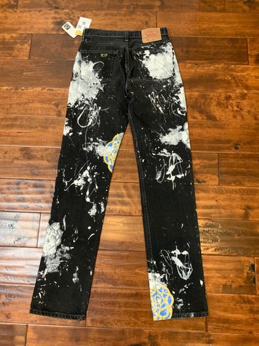 Levis Womens 501 Original Fit Black & White Paint Splatter Floral Jeans, Size 29 - Picture 4 of 6